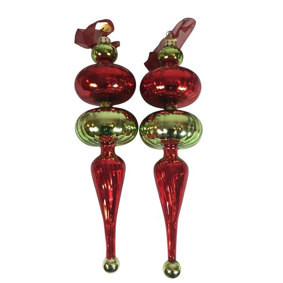 VTG Frontgate Christmas Tree Ornaments Handblown Glass Lot 15 Red & Green Gold - Picture 10 of 16